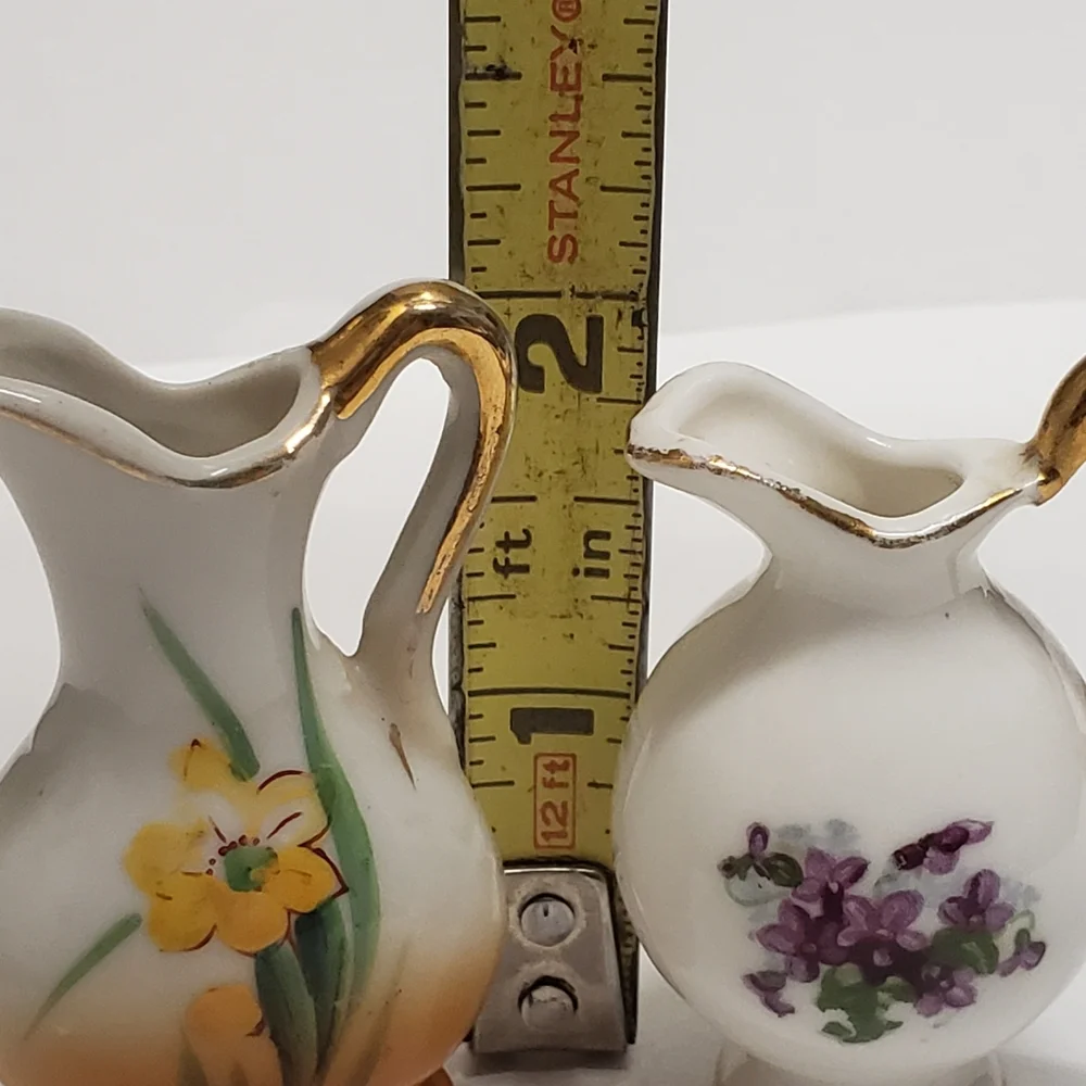 2 Vintage Mini Hand Painted Flower Creamer Vases, Made in Japan & Bone China